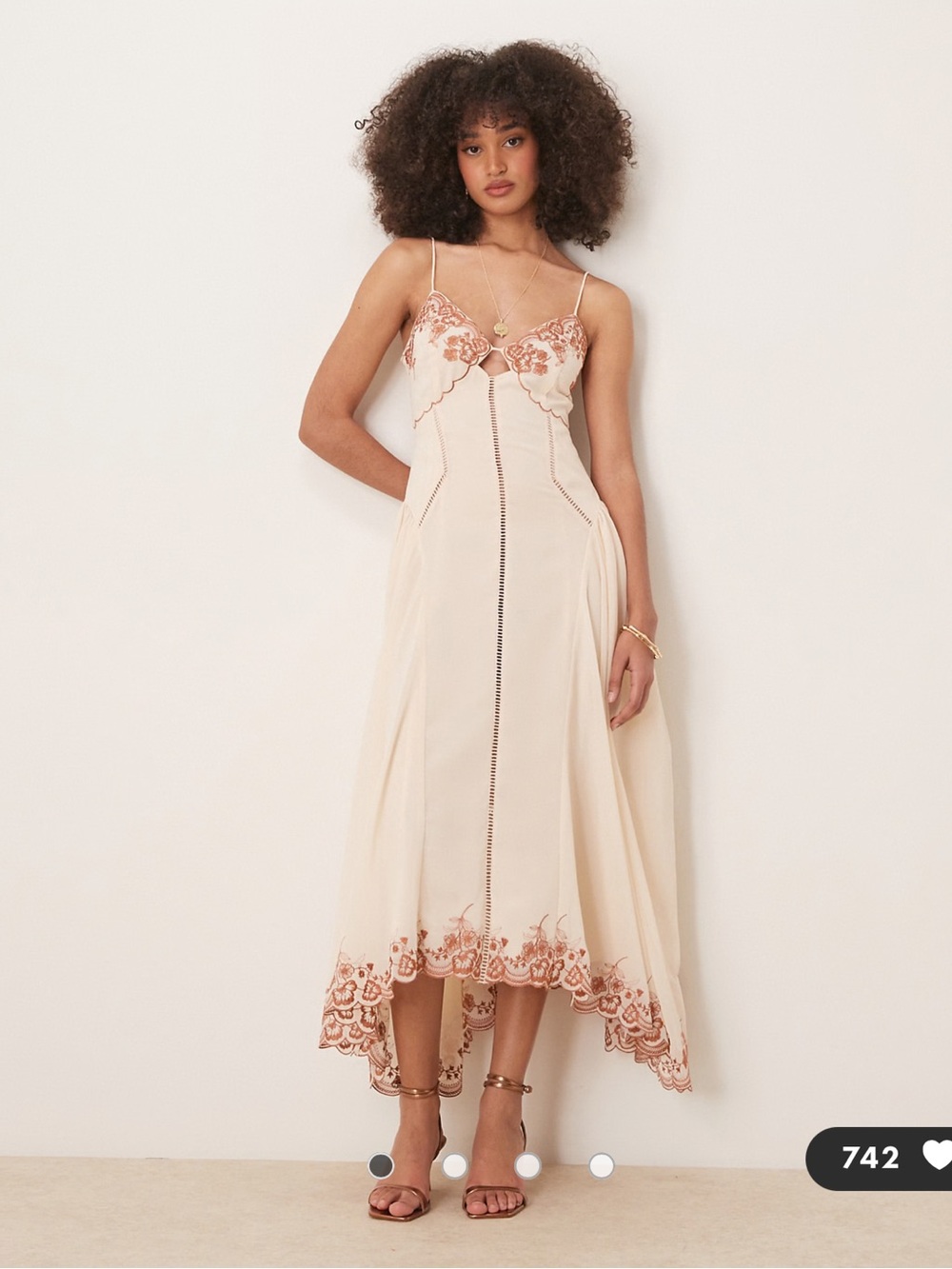 ASOS DESIGN contrast embroidered cami midi dress with ladder trim details